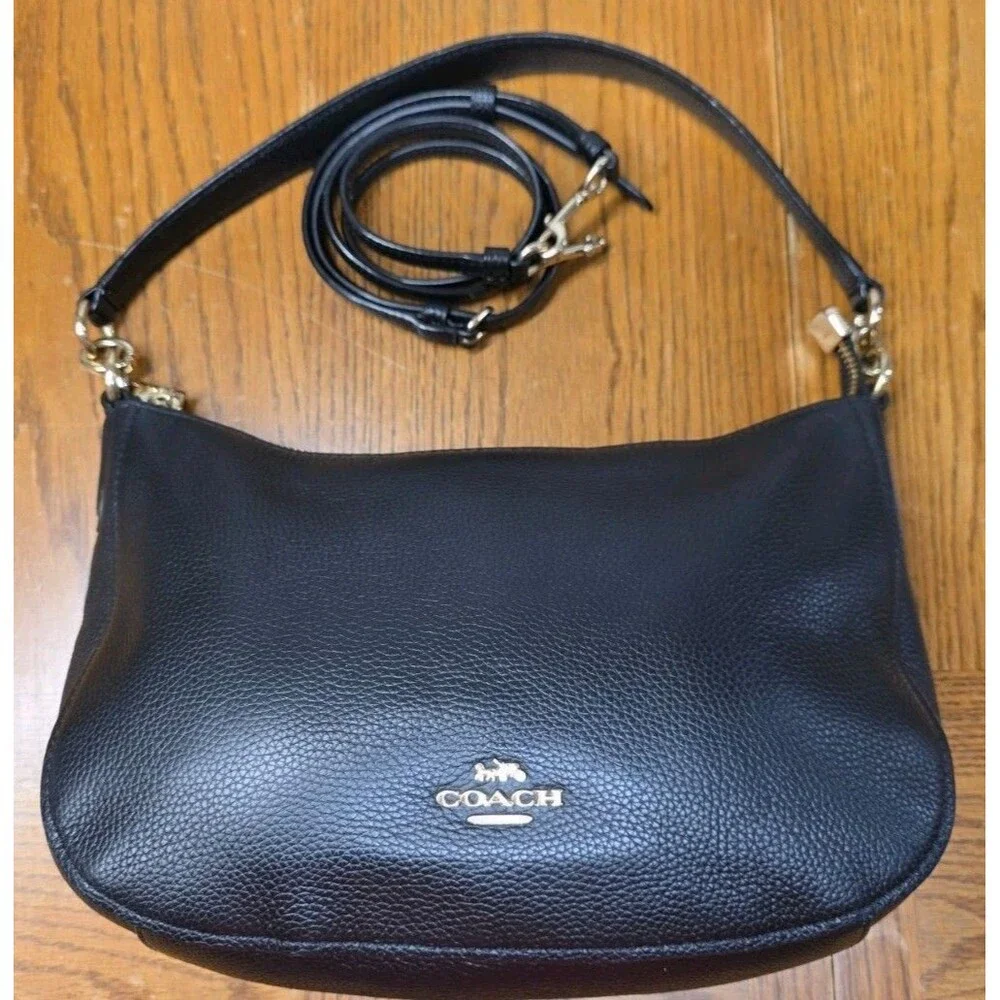 Coach Chelsea Hobo Black Pebbled Leather Crossbody Shoulder Bag Great Cond
